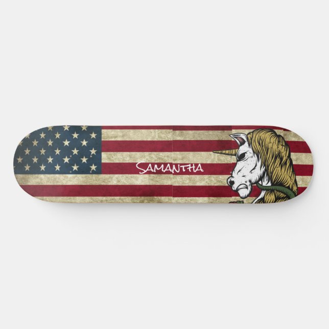  American White Unicorn   Personalized Skateboard (Horz)