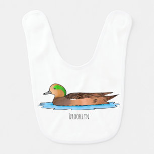 American wigeon bird cartoon illustration baby bib
