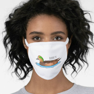 American wigeon bird cartoon illustration  face mask