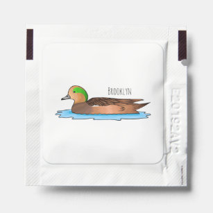 American wigeon bird cartoon illustration hand sanitizer packet
