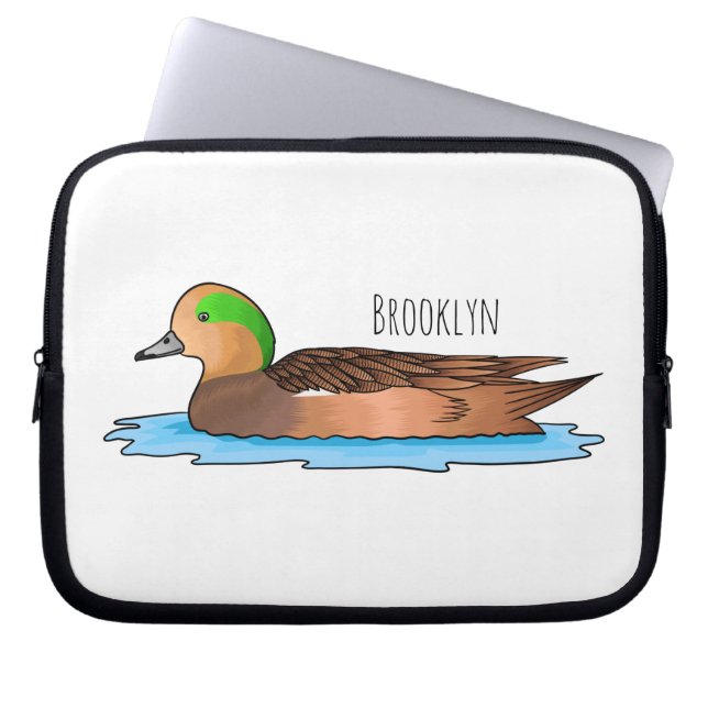 American wigeon bird cartoon illustration laptop sleeve (Front)