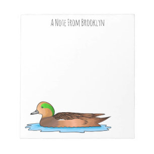 American wigeon bird cartoon illustration  notepad