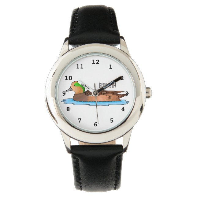 American wigeon bird cartoon illustration watch (Front)