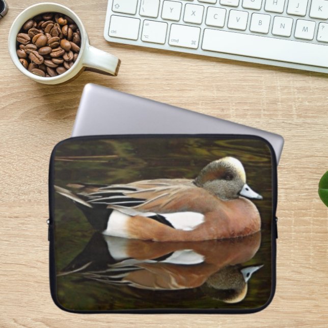 American Wigeon Duck on Pond Laptop Sleeve (In Situ)