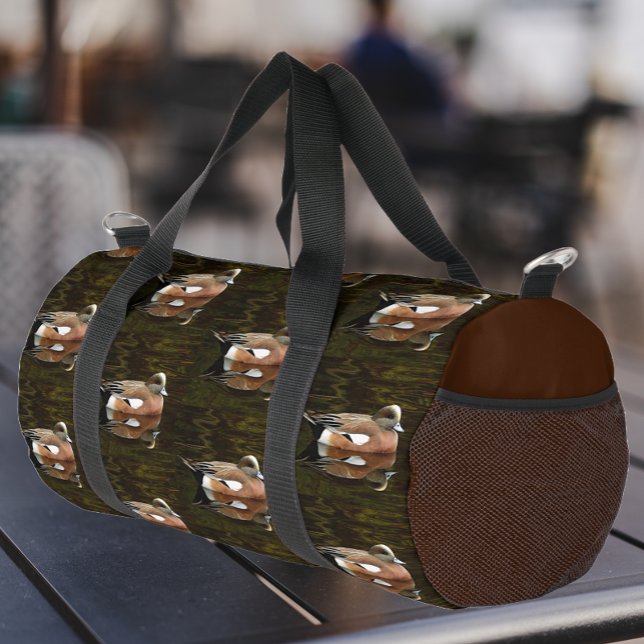 American Wigeon Duck on Pond Pattern Duffle Bag (In Situ)