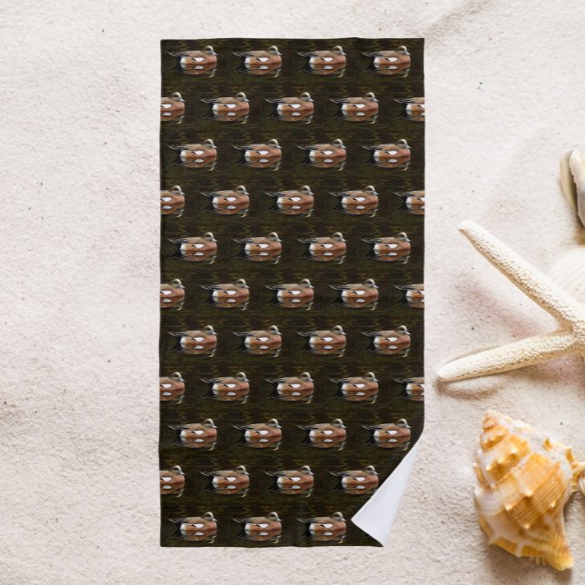 American Wigeon Duck on Water Pattern Beach Towel (In Situ Beach)