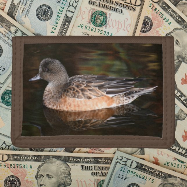 American Wigeon on Pond Wildlife Photo Trifold Wallet (In Situ)