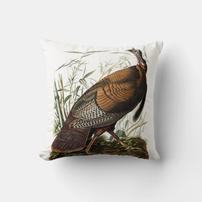 American Wild Turkey Pillow, James Audubon cushion (Front)