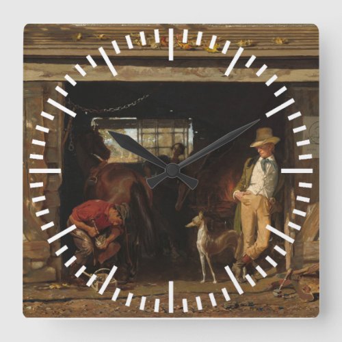 American Wild West Blacksmith and Cowboy Square Wall Clock