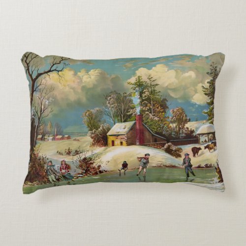 American Winter Life Christmas Scene Accent Pillow
