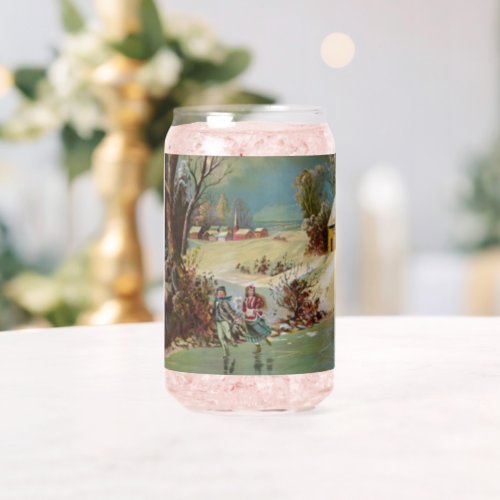 American Winter Life Christmas Scene Can Glass