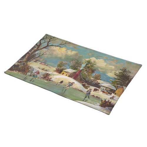 American Winter Life Christmas Scene Cloth Placemat