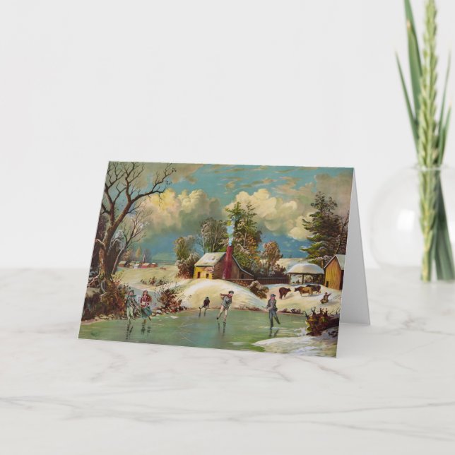 American Winter Life Christmas Scene Holiday Card (Front)