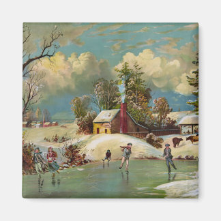 American Winter Life Christmas Scene Magnet
