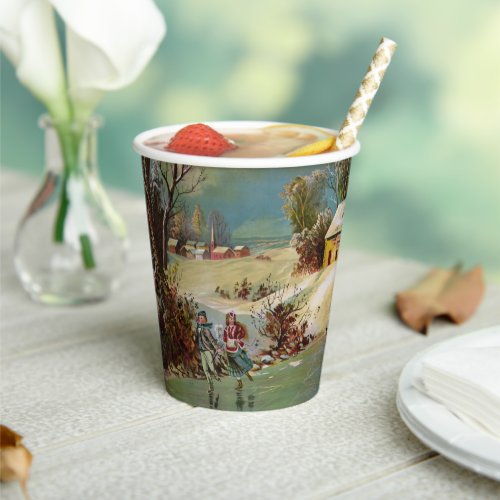 American Winter Life Christmas Scene Paper Cups