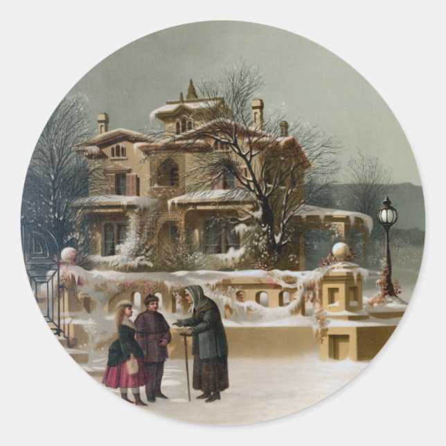 American Winter Scene Classic Round Sticker (Front)