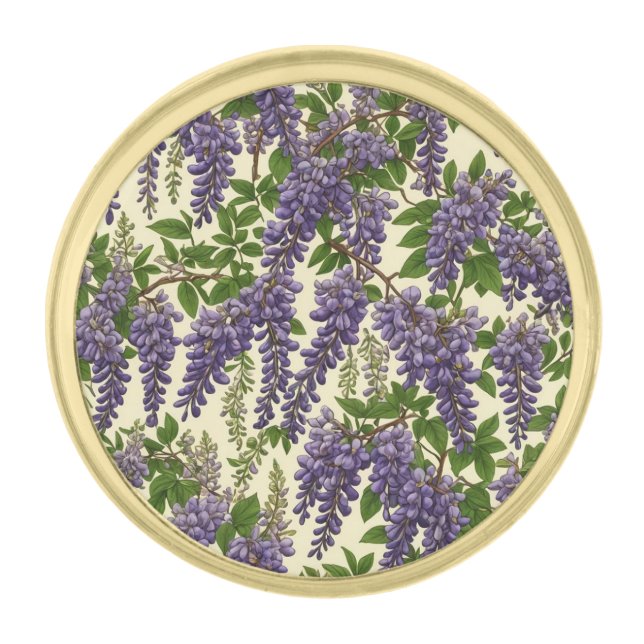 American Wisteria pattern drawing  Gold Finish Lapel Pin (Front)