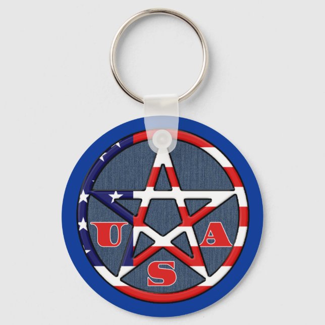American Witch Witchy USA Pentagram Keychain (Front)
