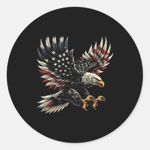 American With Eagle And Usa Flag  Classic Round Sticker