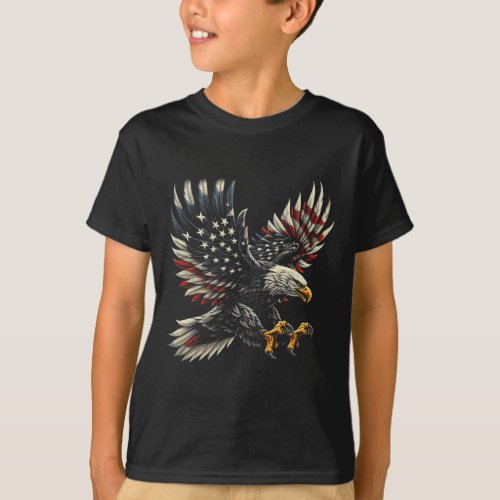 American With Eagle And Usa Flag  T_Shirt