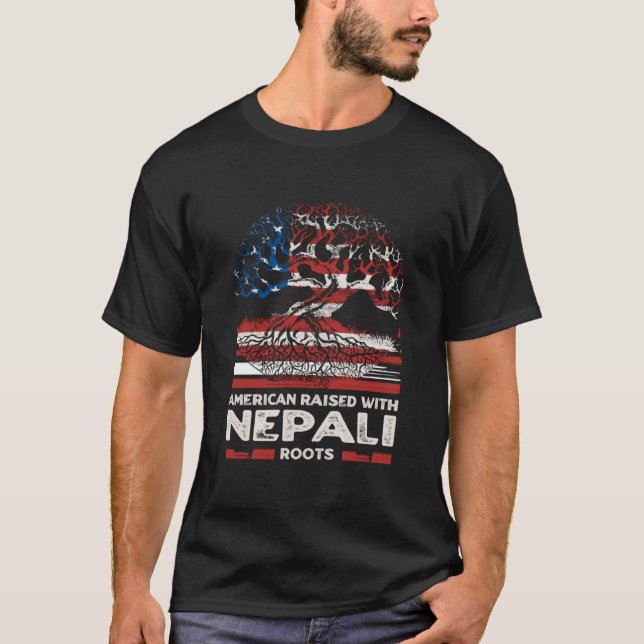 American with Nepali Roots Patriotic Nepal Patriot T-Shirt (Front)