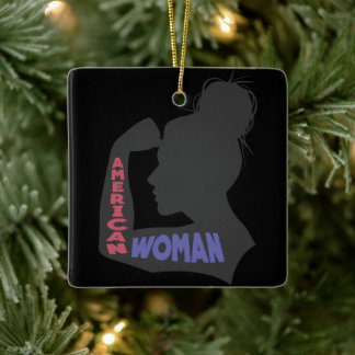 American Woman dark gray Ceramic Ornament