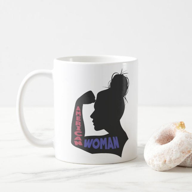 American Woman dark gray Coffee Mug (With Donut)
