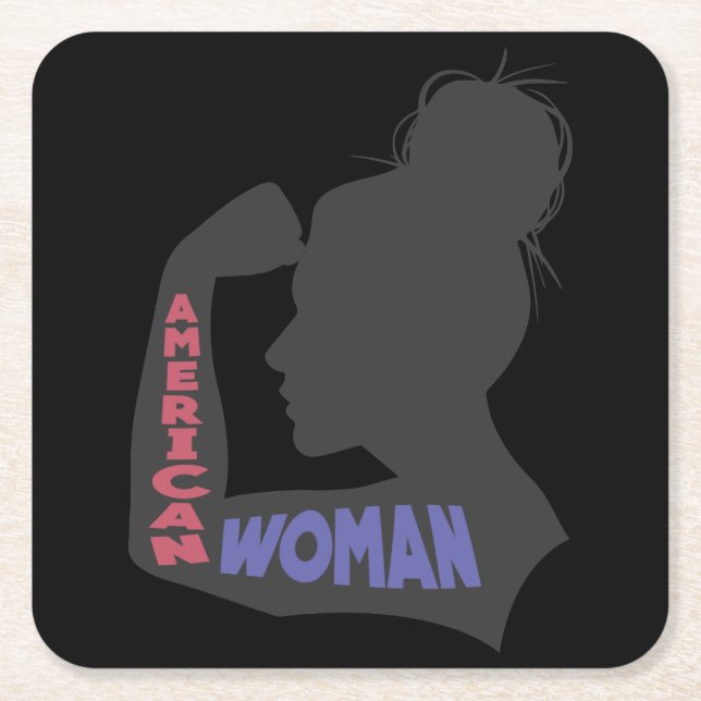 American Woman dark gray Square Paper Coaster (Front)