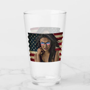 American Woman Distressed American Flag Glass