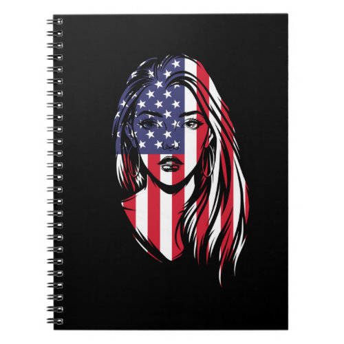 American Women Patriotic Girl 4th July Notebook