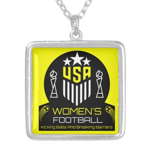 American Womens Soccer Football Silver Plated Necklace