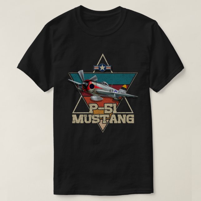 American World War 2 P-51 Mustang Fighter Airplane T-Shirt (Design Front)