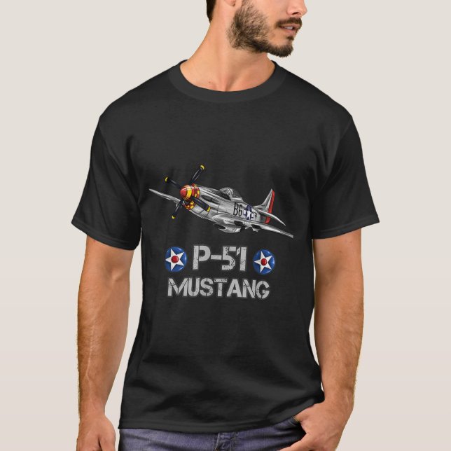 American World War 2 P-51 Mustang Fighter Airplane T-Shirt (Front)
