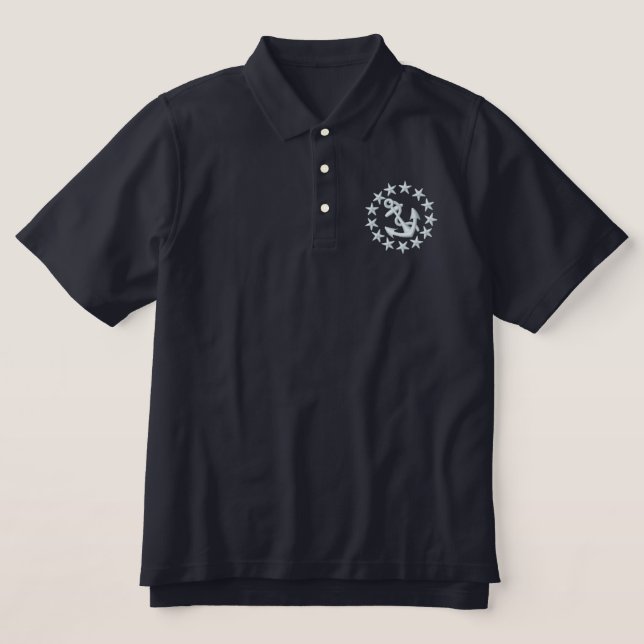 American Yacht Flag Ensign Nautical Embroidery Embroidered Polo Shirt (Design Front)