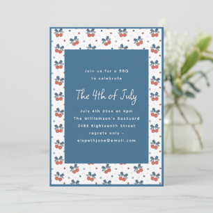 Americana Cherry Bow Coquette Fourth July Party Invitation