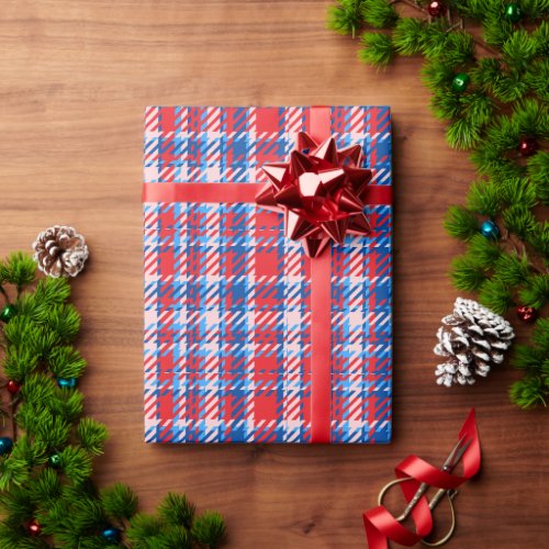 Americana Chunky Plaid Twill Traditional Red Blue  Wrapping Paper