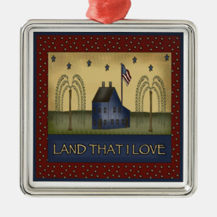 Americana Country Patriotic Christmas Gift Metal Ornament
