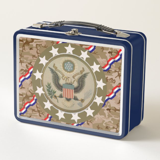 Americana Eagle Star Streamer Metal Lunch Box (Front)