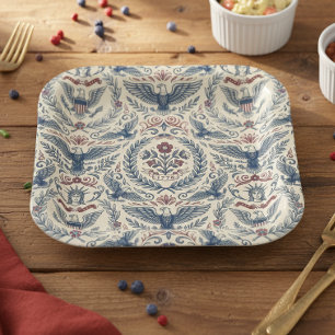 Americana Eagles Stars & Stripes Border ID1298 Paper Plates