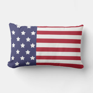 Americana Farmhouse Red White Blue Patriotic Lumbar Pillow