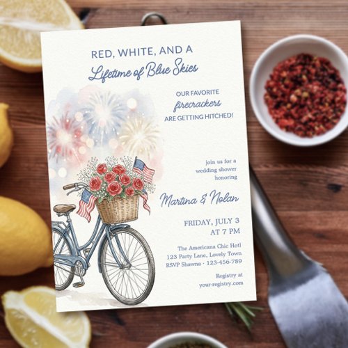 Americana Firework Red White & Blue Wedding Shower Invitation