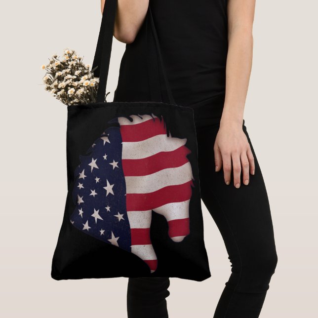 Americana Flag Horse Head Silhouette Tote Bag (Close Up)