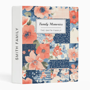 Americana Floral Patchwork Quilt in Navy and Coral Mini Binder