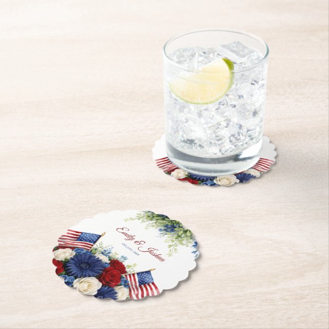 Americana Flowers and Flag Wedding Paper Coaster (Insitu)
