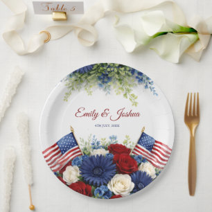 Americana Flowers and Flag Wedding Paper Plates
