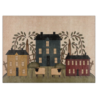 Americana Folk Art Houses  Cutting Board