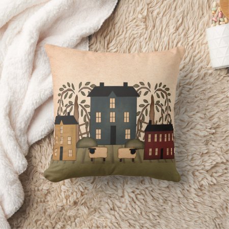 Americana Folk Art Houses Pillow