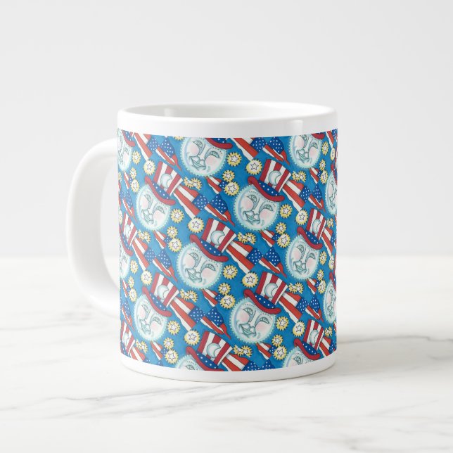 AMERICANA FOLK ART PATRIOTIC MAN IN THE MOON GIANT COFFEE MUG (Front Left)