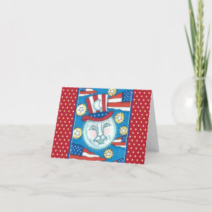 AMERICANA FOLK ART PATRIOTIC MAN IN THE MOON HOLIDAY CARD