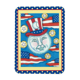 AMERICANA FOLK ART PATRIOTIC MAN IN THE MOON MAGNET